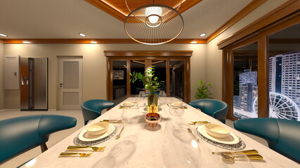 夜景が見えるリビングダイニング