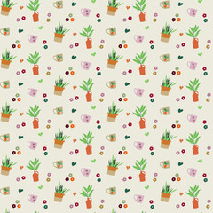 Boho vector pattern with plants leaves and abstract elements
