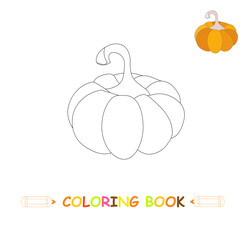 Children coloring page vector illustration, cute pumpkin in monochrome and colorful version for kids coloring book