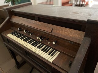 Southern historic old vintage church in rural Georgia vintage piano