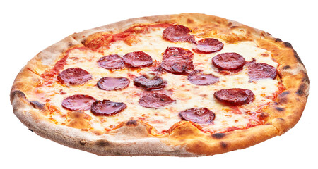  Single pepperoni italian pizza isolated over white background