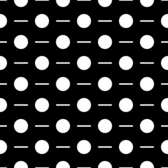 Circles, strokes seamless pattern. Dots, dashes print. Polka dot, lines ornament. Circular, linear figures wallpaper. Dotted, dashed background. Rounds, stripes motif. Abstract backdrop. Vector work.