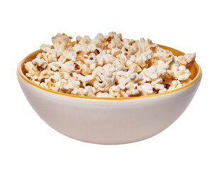  Bowl of salty popcorns isolated on a white background