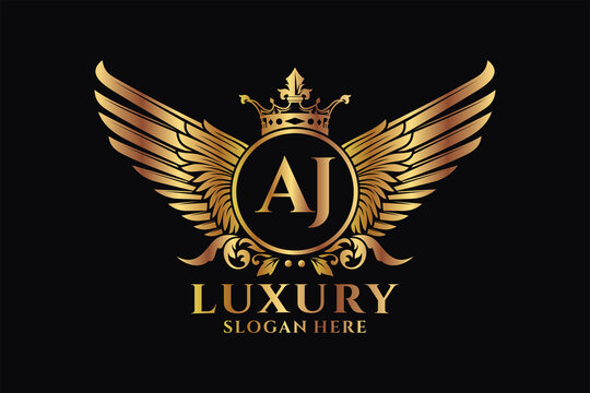 Luxury royal wing Letter AJ crest Gold color Logo vector, Victory logo, crest logo, wing logo, vector logo template.