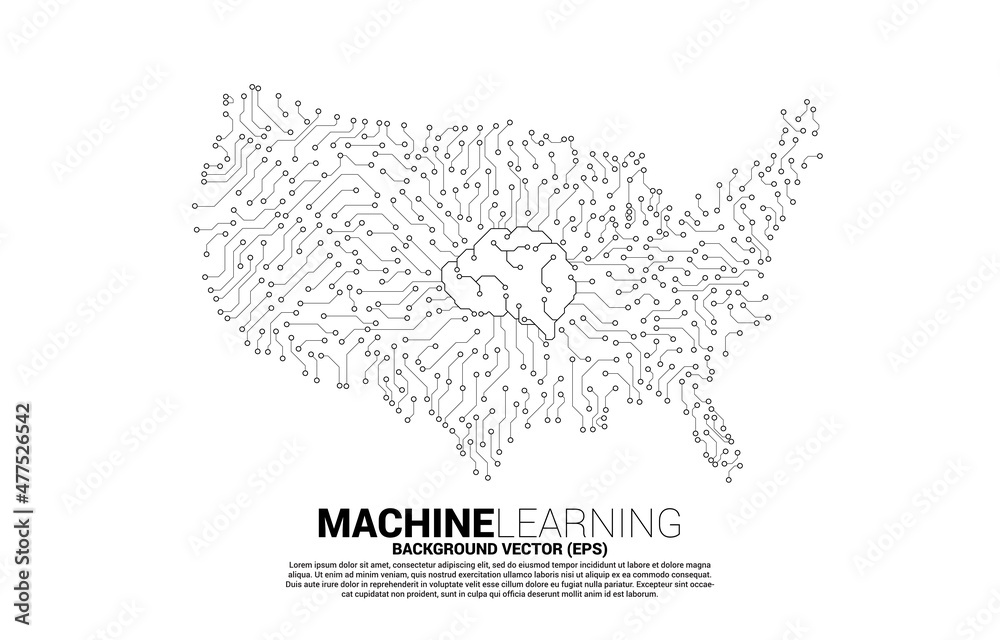 Aufkleber vector united states map from circuit board dot connect with brain center. concept for america digit