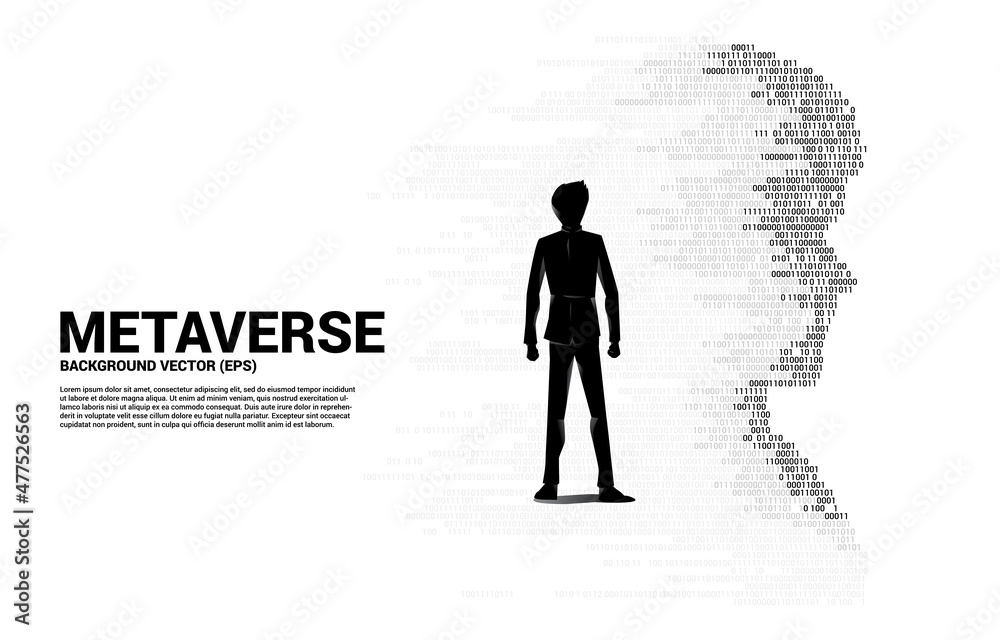 Poster silhouette of businessman standing with man head from pixel transformation . concept background huma