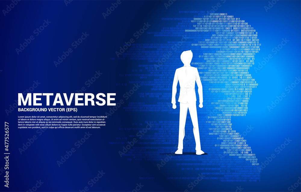Poster silhouette of businessman standing with man head from pixel transformation . concept background huma