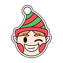 Isolated elf merry christmas decorative sticker illustration
