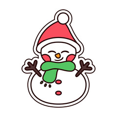 Isolated snowman merry christmas decorative sticker illustration