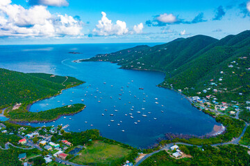Aerial view of Coral Bay Harbor on St John in the U.S. Virgin Islands