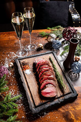 roast beef fillet on the Christmas table