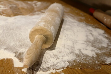 Rolling pin. Making ginger bread for Christmas. Dough. Stockholm, Sweden, Europe.