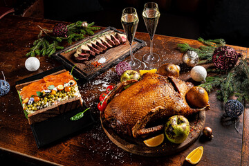 Christmas turkey on teh wooden table