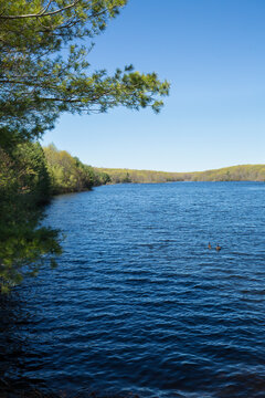 Open water of New Britain Reservoir in Wolcott, Connecticut.