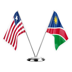 Two table flags isolated on white background 3d illustration, liberia and namibia