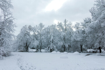 Winter landscape of South Park in city of Sofia, Bulgaria