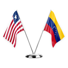 Two table flags isolated on white background 3d illustration, liberia and venezuela