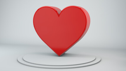 3D Red Heart for Love and Valentines Day over with White Background