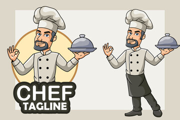 Cartoon chef holding a silver tray