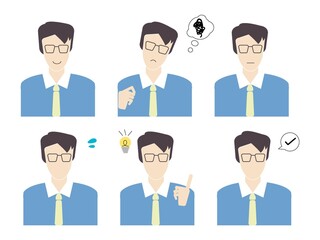 様々な表情やポーズをとる男性のイメージイラスト素材・シンプルタッチ