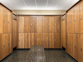 Wooden Lockers, Public lockers room with combination lock, Make sure don't forget your belongings after using the lockers. nobody inside.