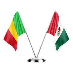 Two table flags isolated on white background 3d illustration, mali and mexico