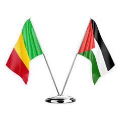 Two table flags isolated on white background 3d illustration, mali and palestine