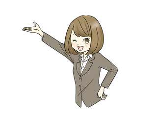 案内しているスーツ姿の女性