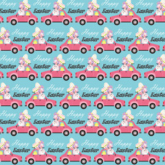 easterr seamless pattern with bunny and eggs