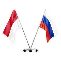 Two table flags isolated on white background 3d illustration, monaco and russia