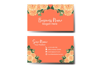 Business Card Template Orange Dahlia Flower .Double-sided Orange Colors. Flat Design Vector Illustration. Stationery Design