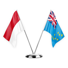Two table flags isolated on white background 3d illustration, monaco and tuvalu