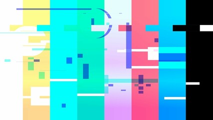 Glitched Neon particles in Digital Color Bar Test Pattern, 16:9 aspect ratio