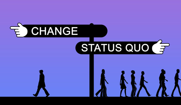Change or Status Quo Concept Idea with People. Individual VS Crowd  