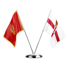 Two table flags isolated on white background 3d illustration, montenegro and ireland