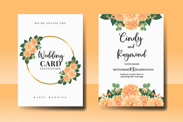 Obraz na płótnie Canvas Wedding invitation frame set, floral watercolor Digital hand drawn Orange Dahlia Flower design Invitation Card Template