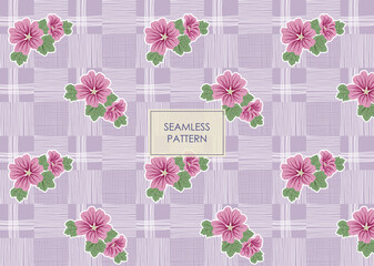 Obraz premium RETRO ABSTRACT PLAID PATTERN DESIGN WITH FLOWERS. SWEET COLOR RETRO TARTAN PATTERN WITH FLOWERS