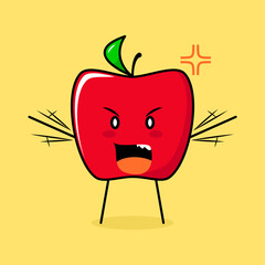 cute red apple character with angry expression. green and red. suitable for emoticon, logo, mascot. both hands raised and mouth open