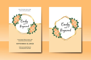 Wedding invitation frame set, floral watercolor Digital hand drawn Orange Dahlia Flower design Invitation Card Template