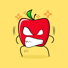 cute red apple character with angry expression. eyes bulging and grinning. suitable for emoticon, logo, mascot and sticker. green and red