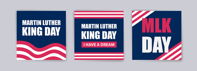 Martin Luther King Day celebrate cards set with United States national flag. vectors for cards, banners and posters.