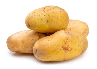 Fresh potatoes ready to cook on a white background.