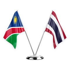 Two table flags isolated on white background 3d illustration, namibia and thailand