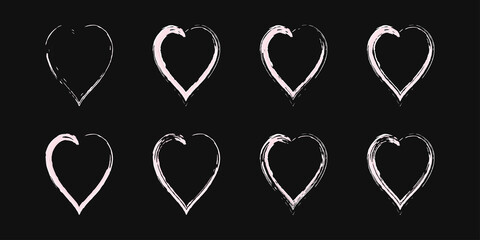 Set of hearts. Decorative design elements for Valentine's Day. Brush drawing 
