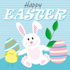 Obraz na płótnie Canvas easter card with bunny. eggs and chick