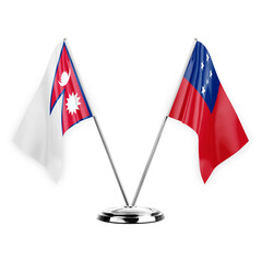 Two table flags isolated on white background 3d illustration, nepal and samoa