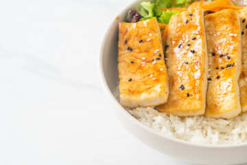 teriyaki tofu rice bowl - vegan food style
