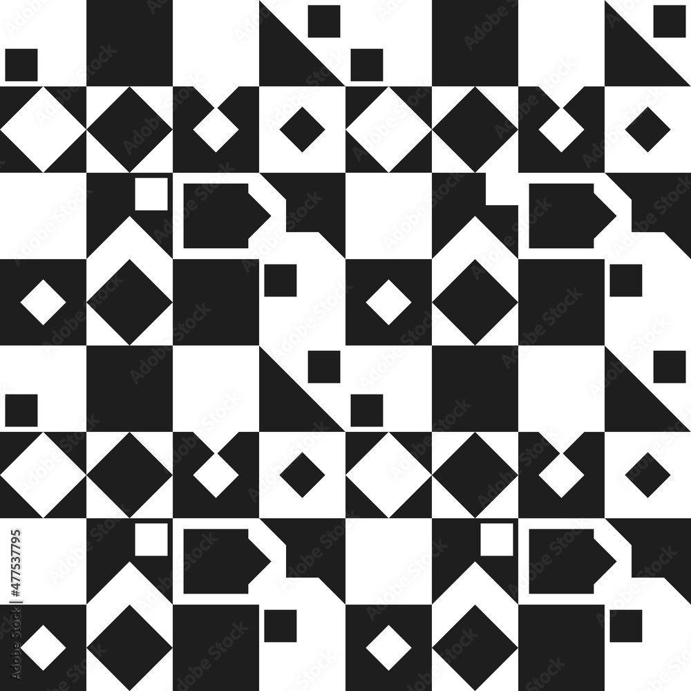 Poster Chess abstract figures, a canvas of geometric figures. Rhombuses and triangles make up a chessboard.