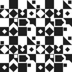 Chess abstract figures, a canvas of geometric figures. Rhombuses and triangles make up a chessboard.