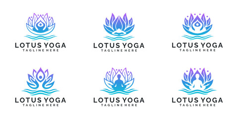 Fototapeta na wymiar Set of lotus yoga logo design